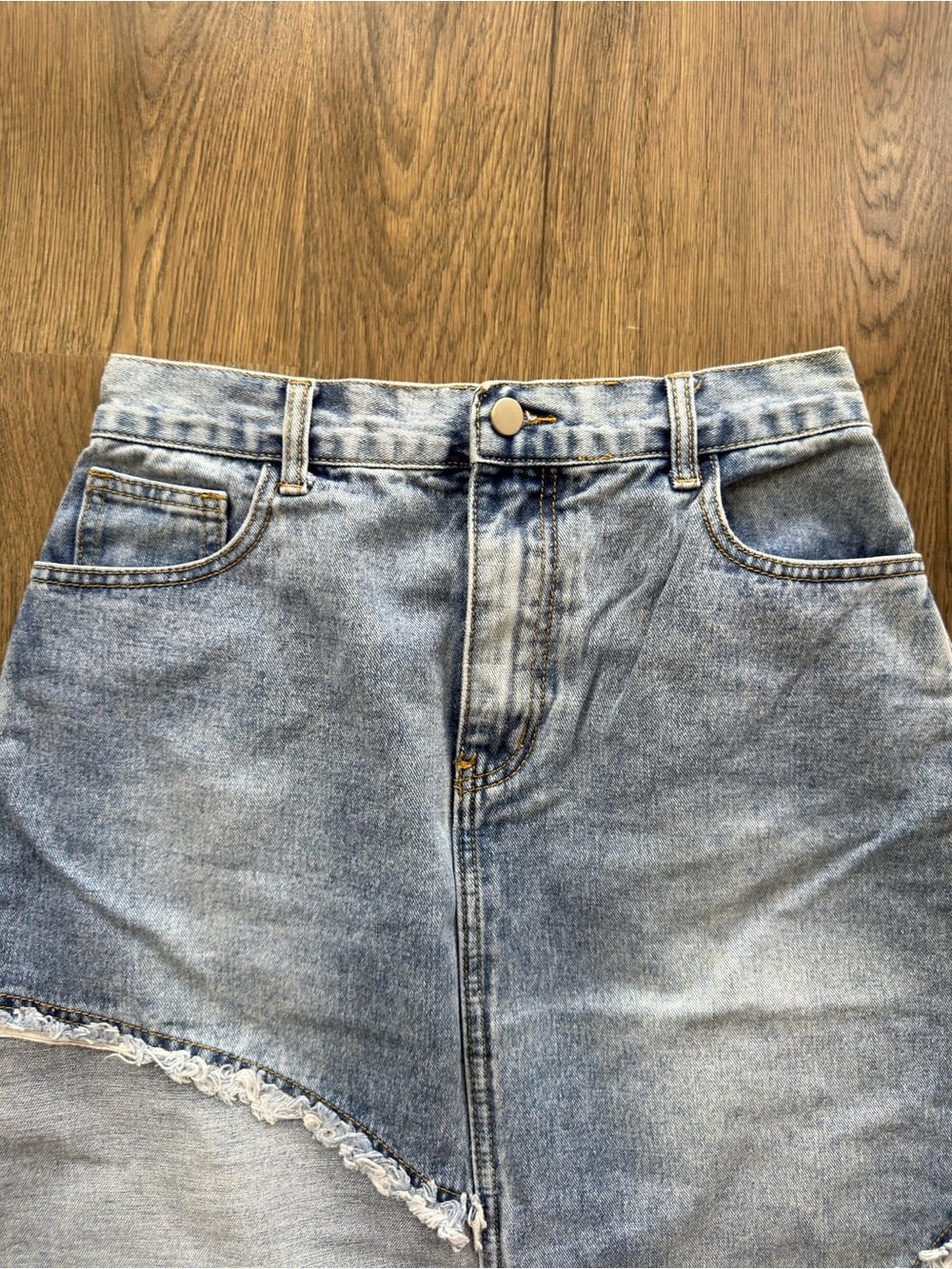 Cider Light Blue Patchwork Wide-Leg Denim Skirt - Picture 5 of 12